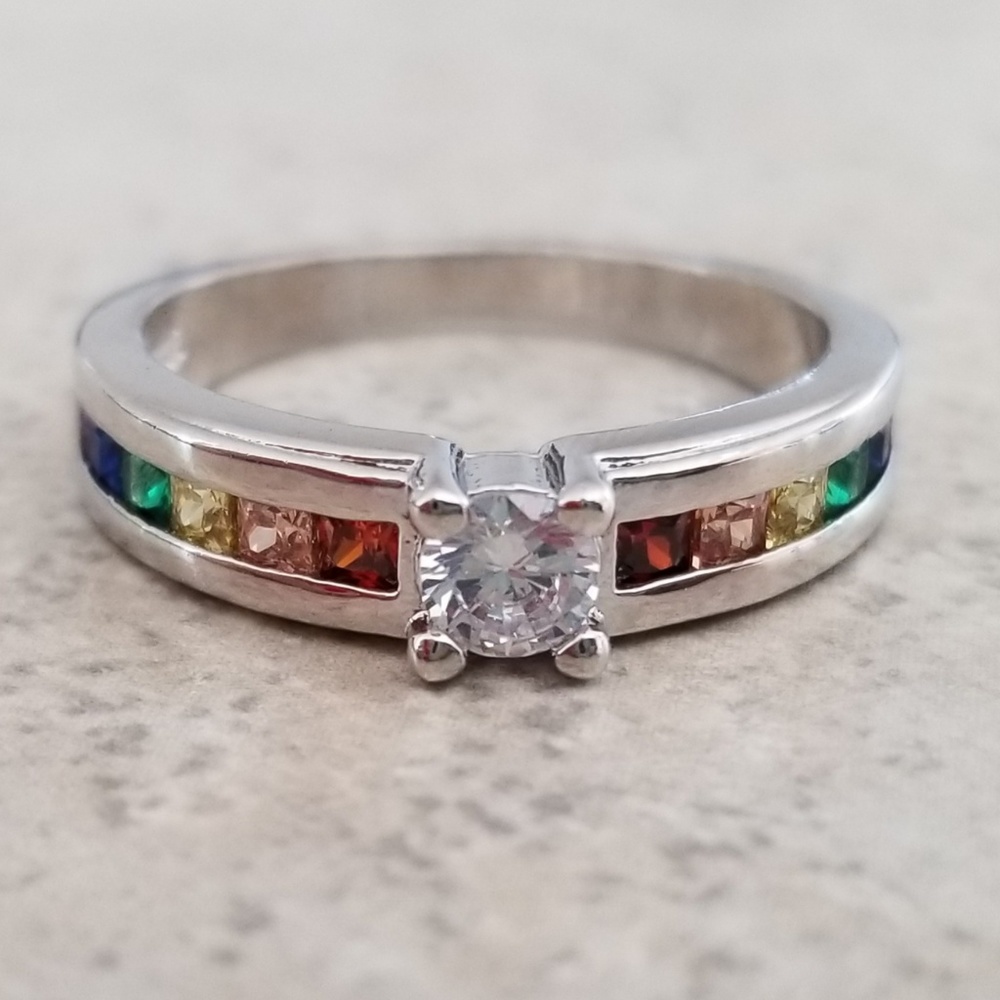 Bezel Set Sterling Rainbow Ring - Picture 6 of 9